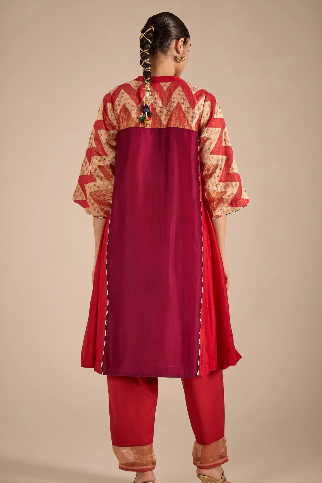 Chevron Red and Purple Kurta Set