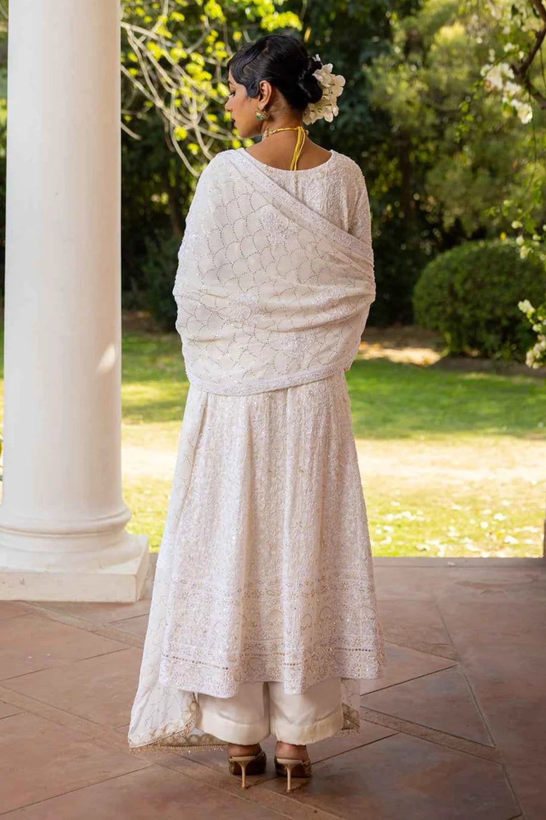 Ivory Pure & Premium Georgette Chikan Mukaish Anarkali & Dupatta