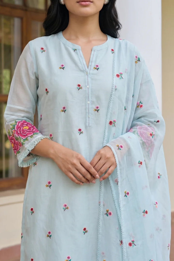 Zia Cross-Stitch Pure Mul Chanderi Kurta Set