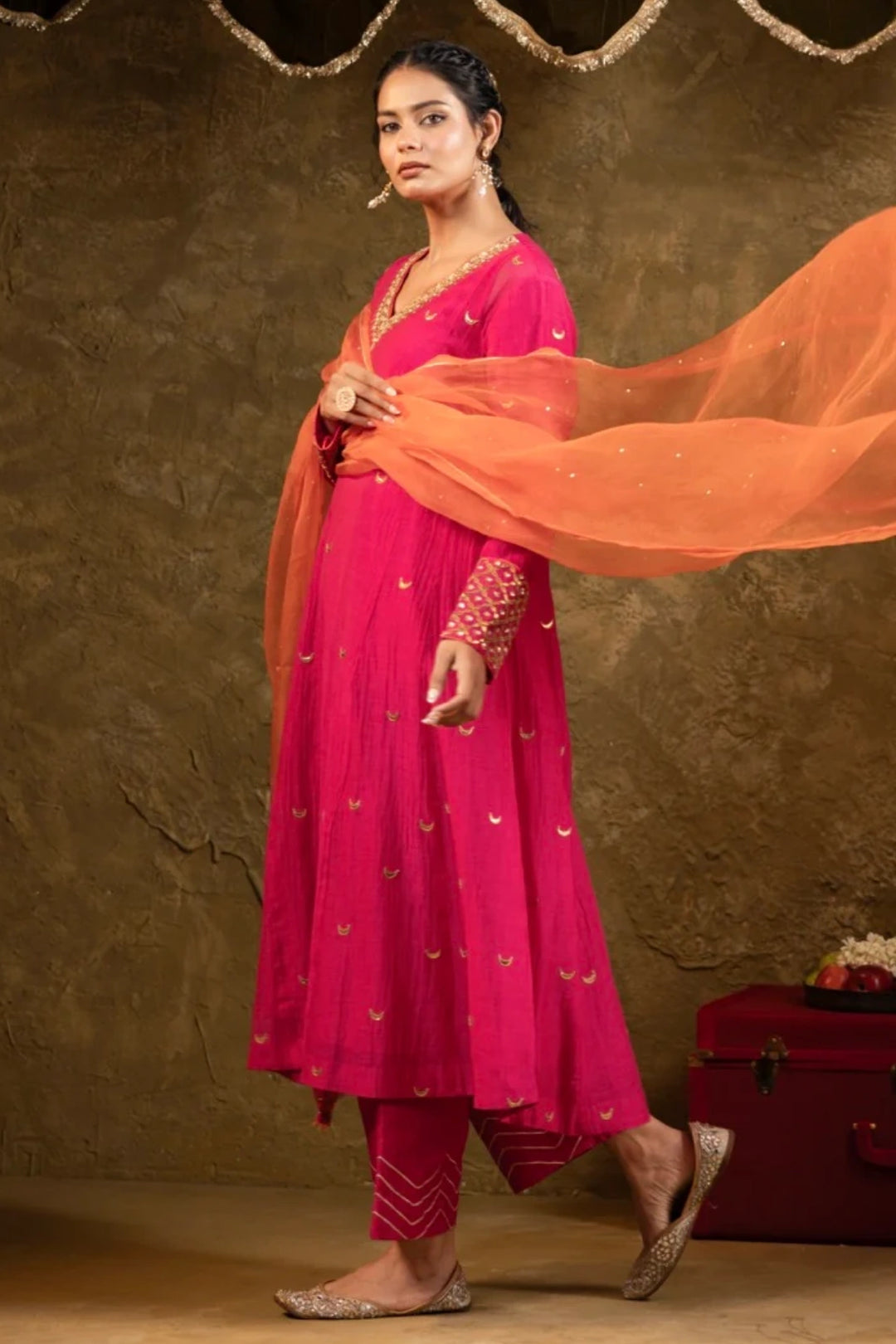 Pink Chand Booti A-Line Suit Set