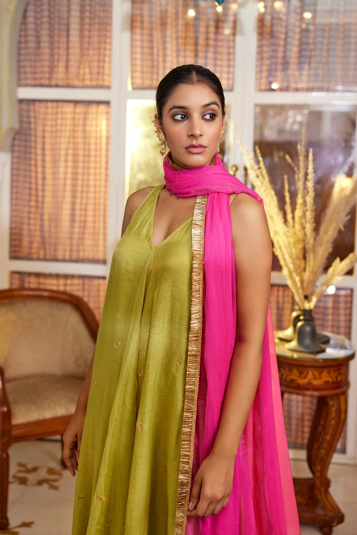 Sage green One piece with dupatta