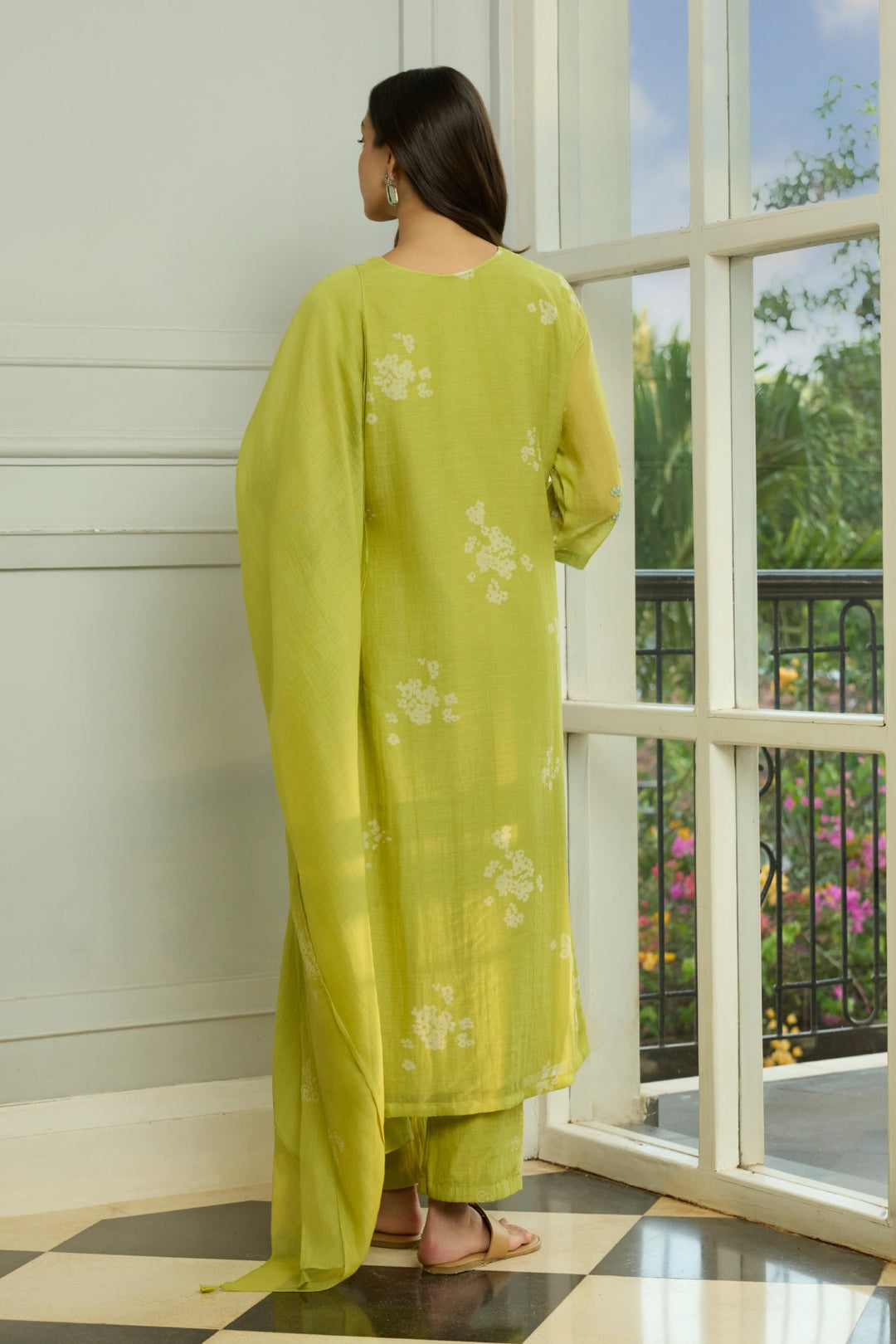Lime Thread Embroidered Kurta Set