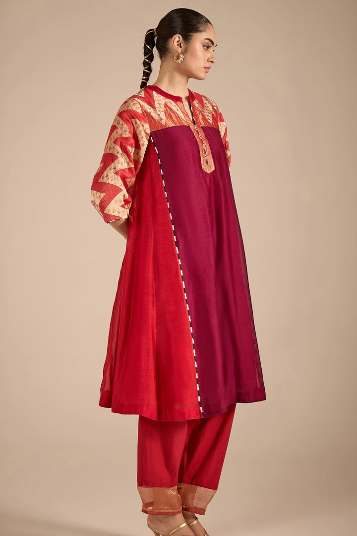 Chevron Red and Purple Kurta Set
