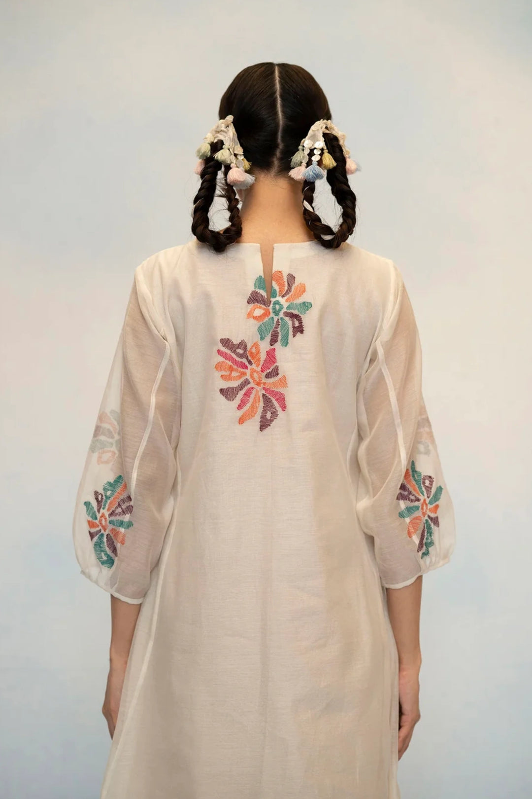 Meher Mul Chanderi Tunic Set in Off-White