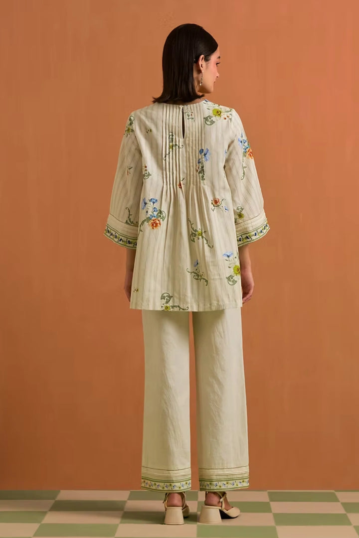 Verdant Yoke Top & Trouser Set-Ivory
