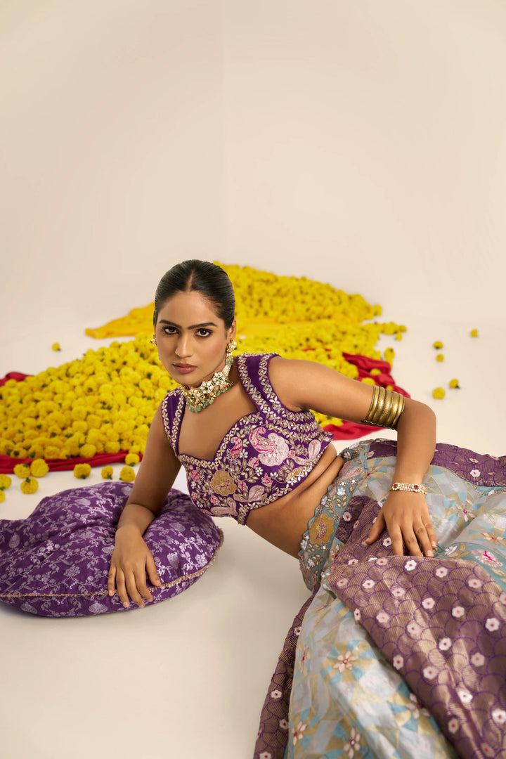 Multicolour panel Lehenga set