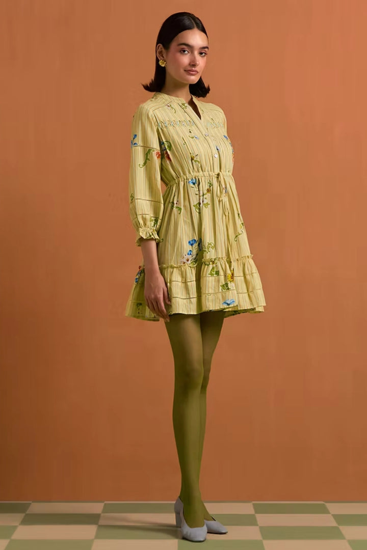 Verdant Stripe Mini Dress- Fun yellow