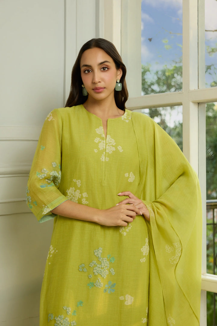 Lime Thread Embroidered Kurta Set