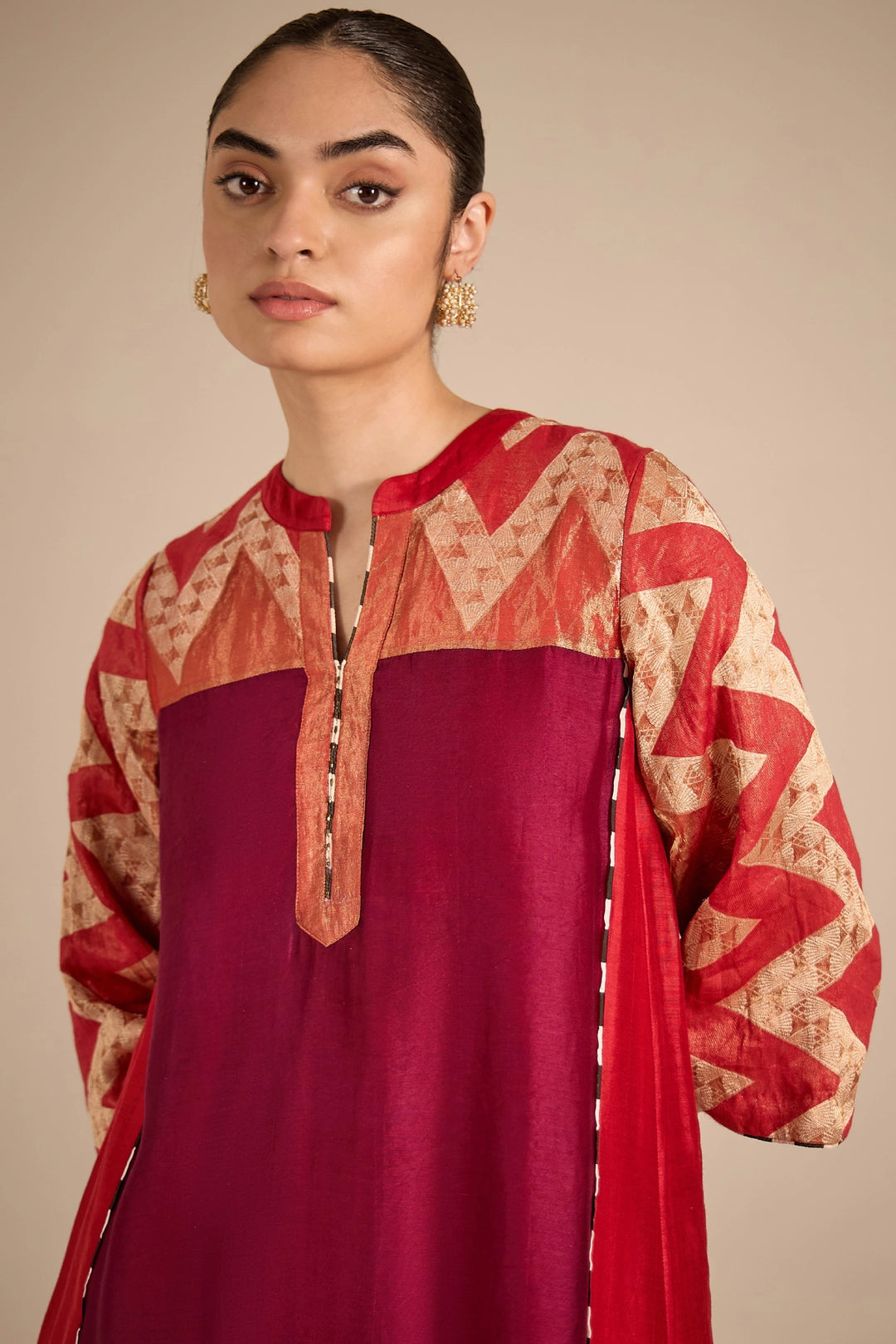 Chevron Red and Purple Kurta Set