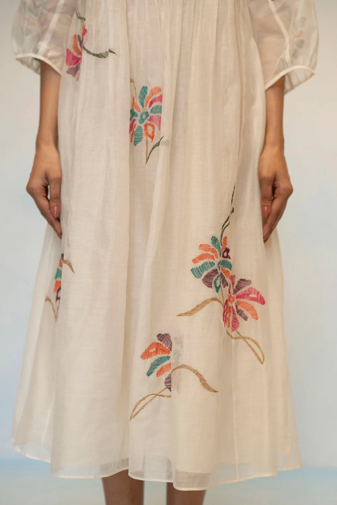 Meher Mul Chanderi Tunic Set in Off-White