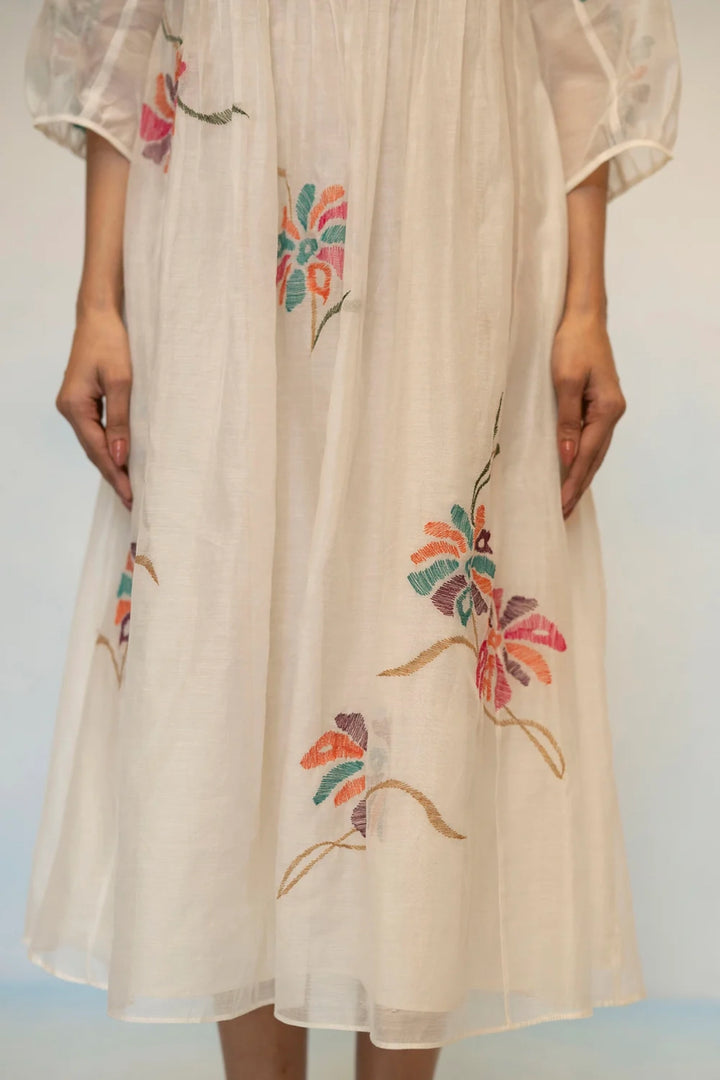 Meher Mul Chanderi Tunic Set in Off-White