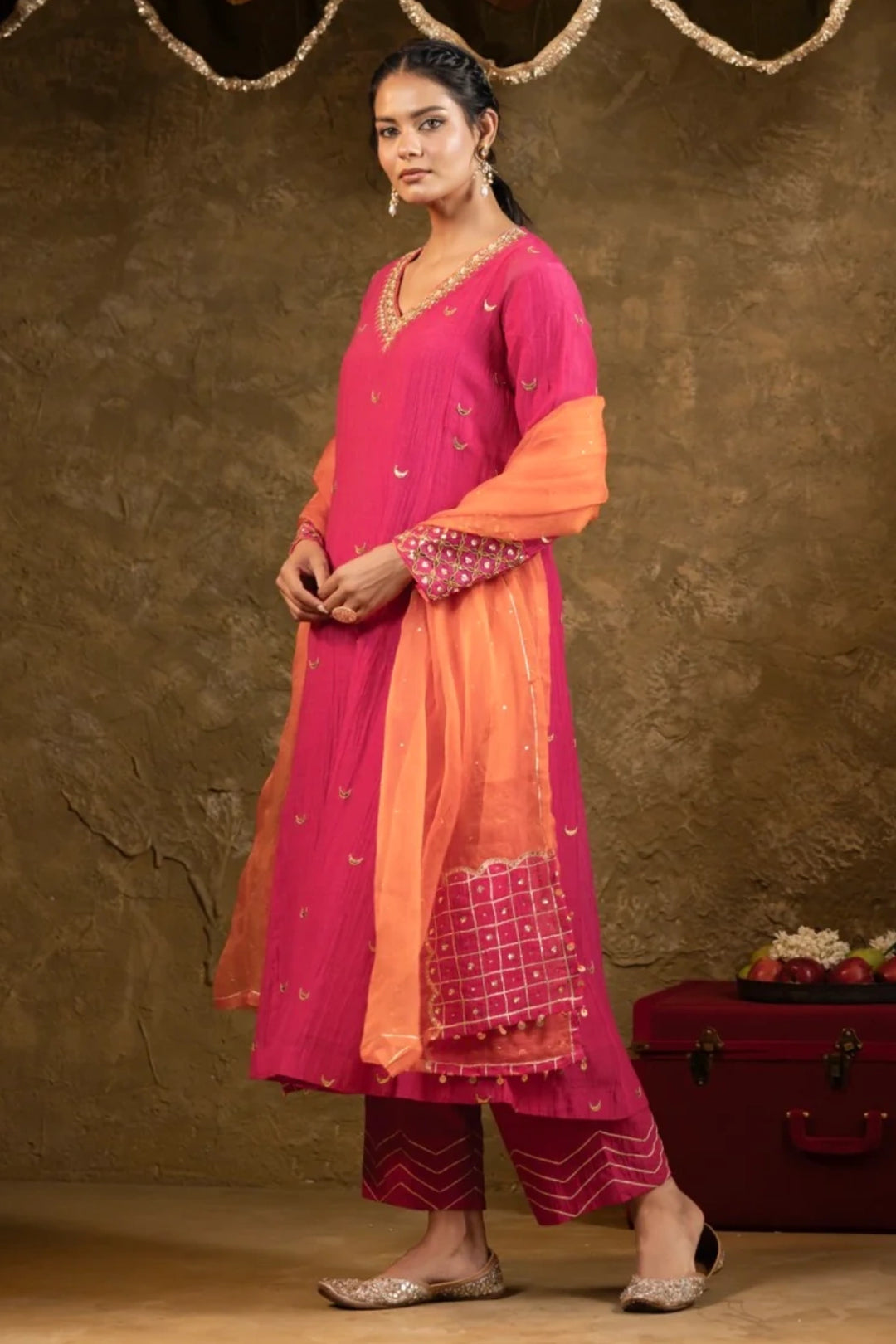 Pink Chand Booti A-Line Suit Set