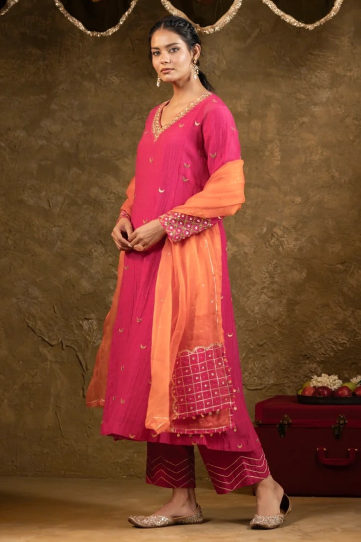 Pink Chand Booti A-Line Suit Set