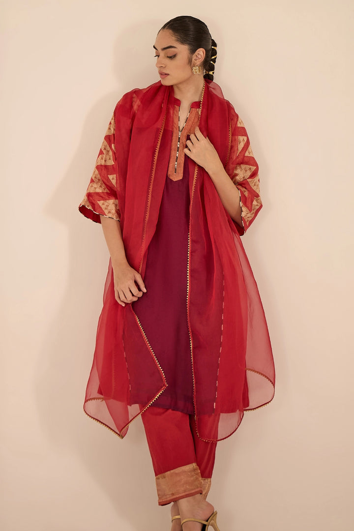 Chevron Red and Purple Kurta Set