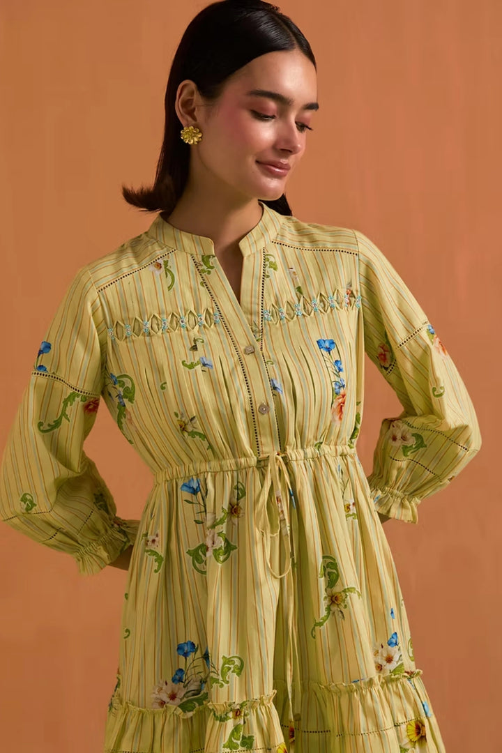 Verdant Stripe Mini Dress- Fun yellow