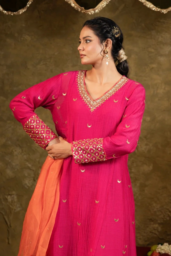 Pink Chand Booti A-Line Suit Set