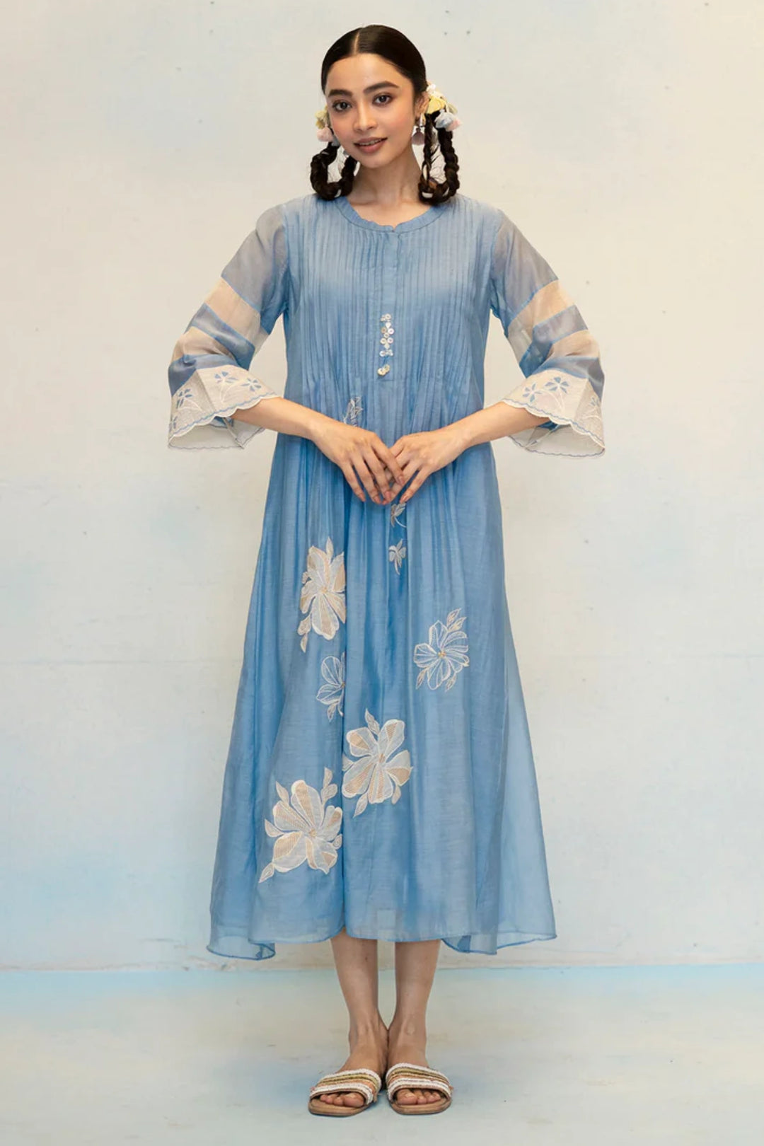 Zara Mul Chanderi Tunic Set in Blue