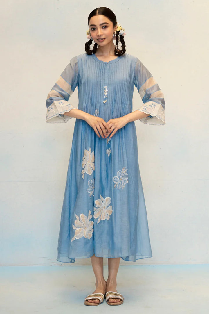 Zara Mul Chanderi Tunic Set in Blue