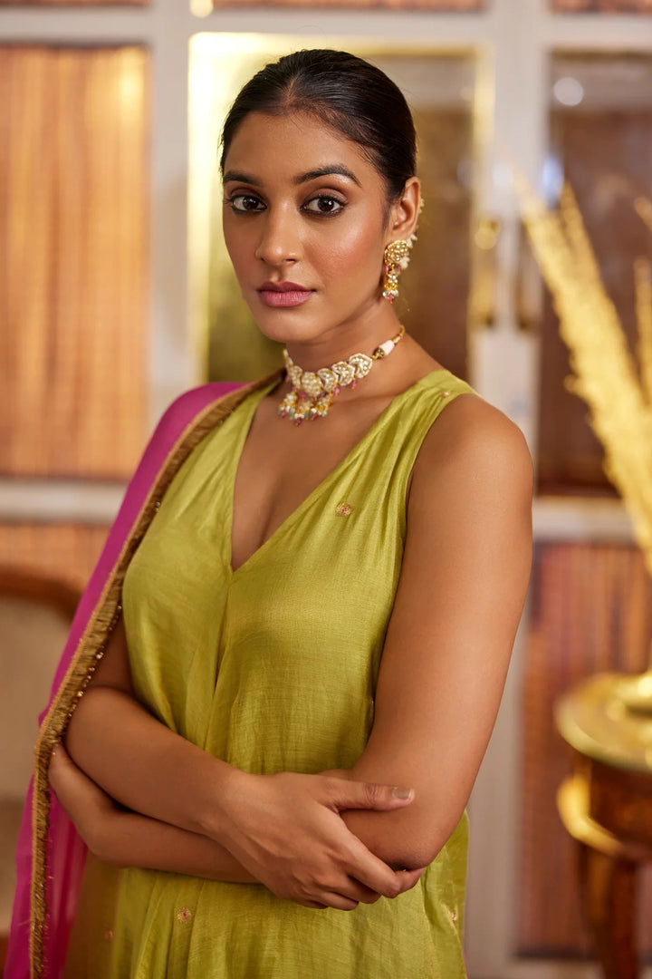 Sage green One piece with dupatta