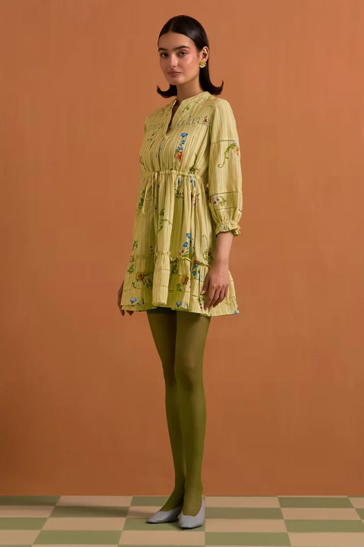 Verdant Stripe Mini Dress- Fun yellow