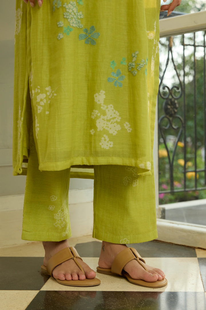 Lime Thread Embroidered Kurta Set