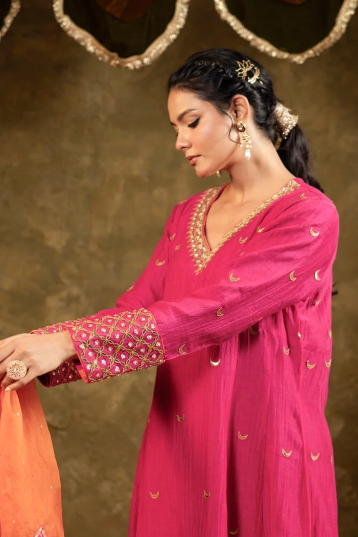Pink Chand Booti A-Line Suit Set