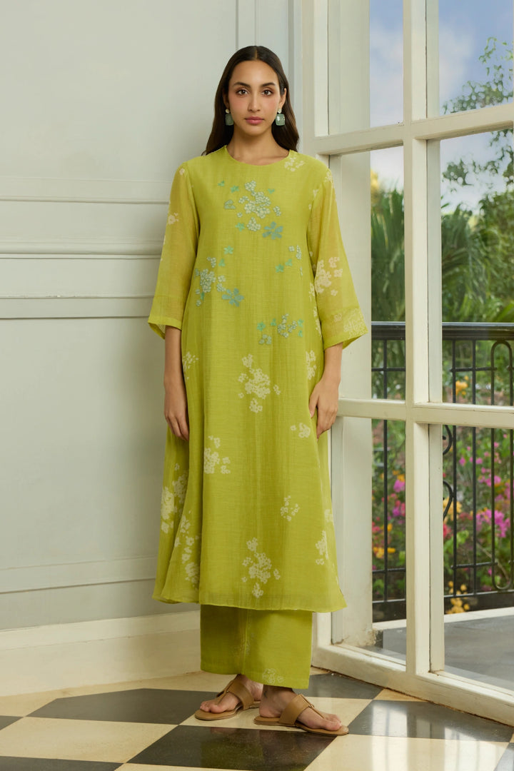 Lime Floral Embroidered Co-ord Set