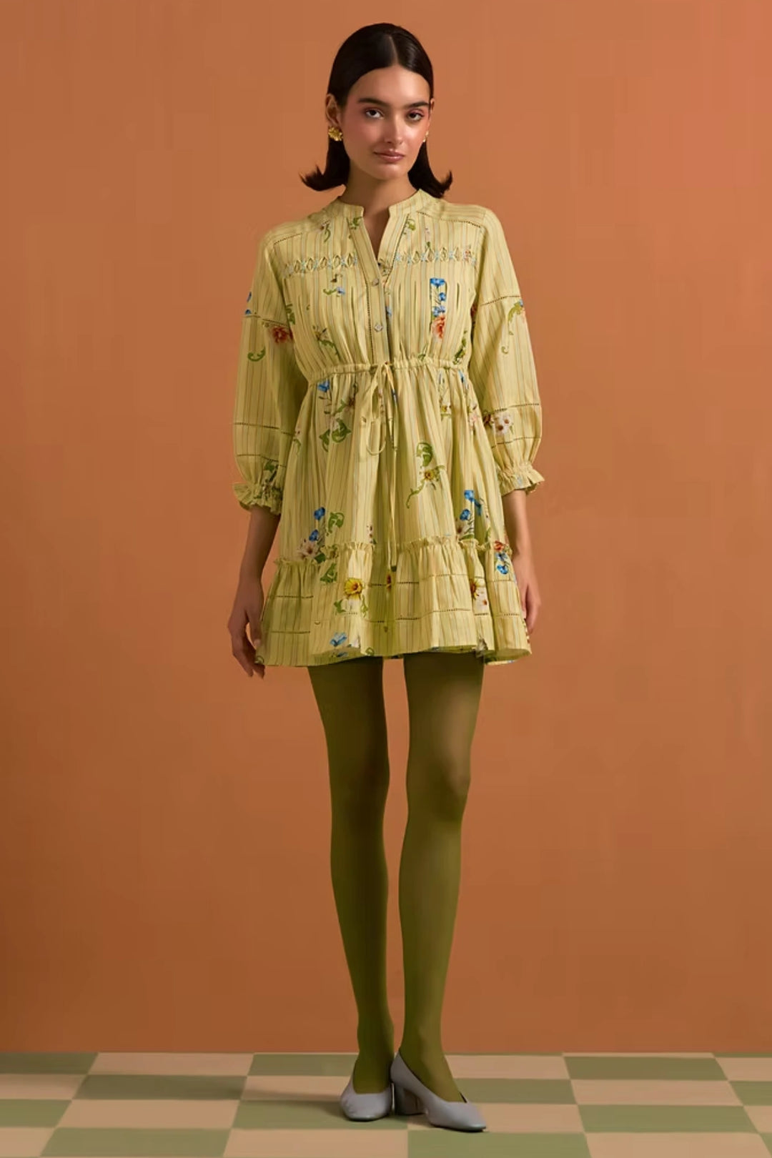Verdant Stripe Mini Dress- Fun yellow