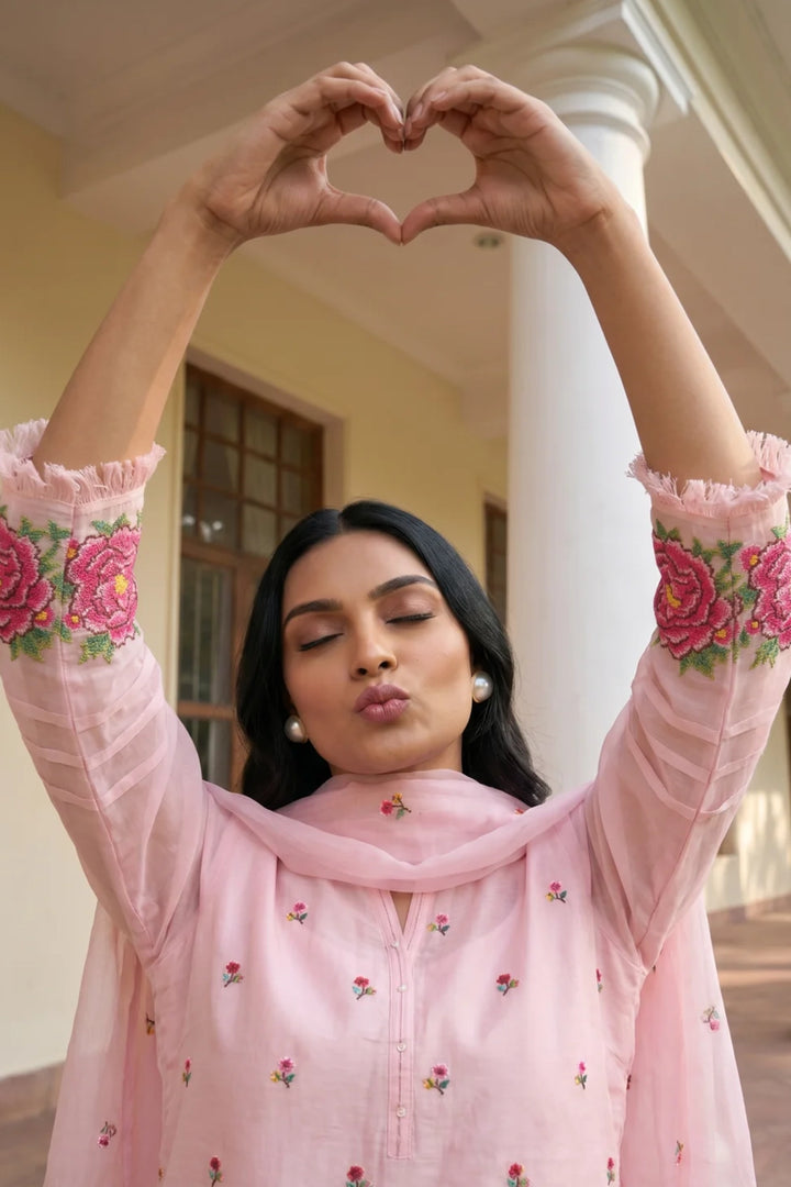 Zia Cross-Stitch Pure Mul Chanderi Kurta Set