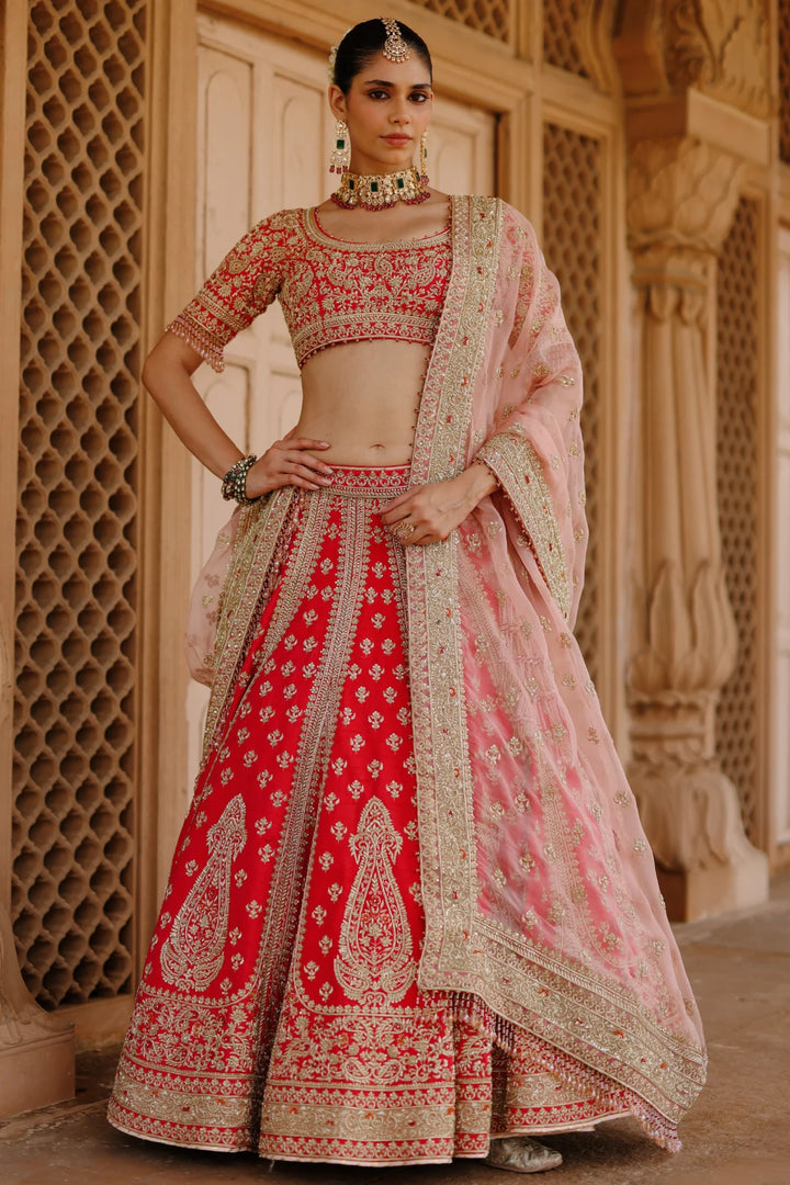 Nusrat - Hot Pink Kali-in-Kali Lehenga Set with Blouse & Dupatta