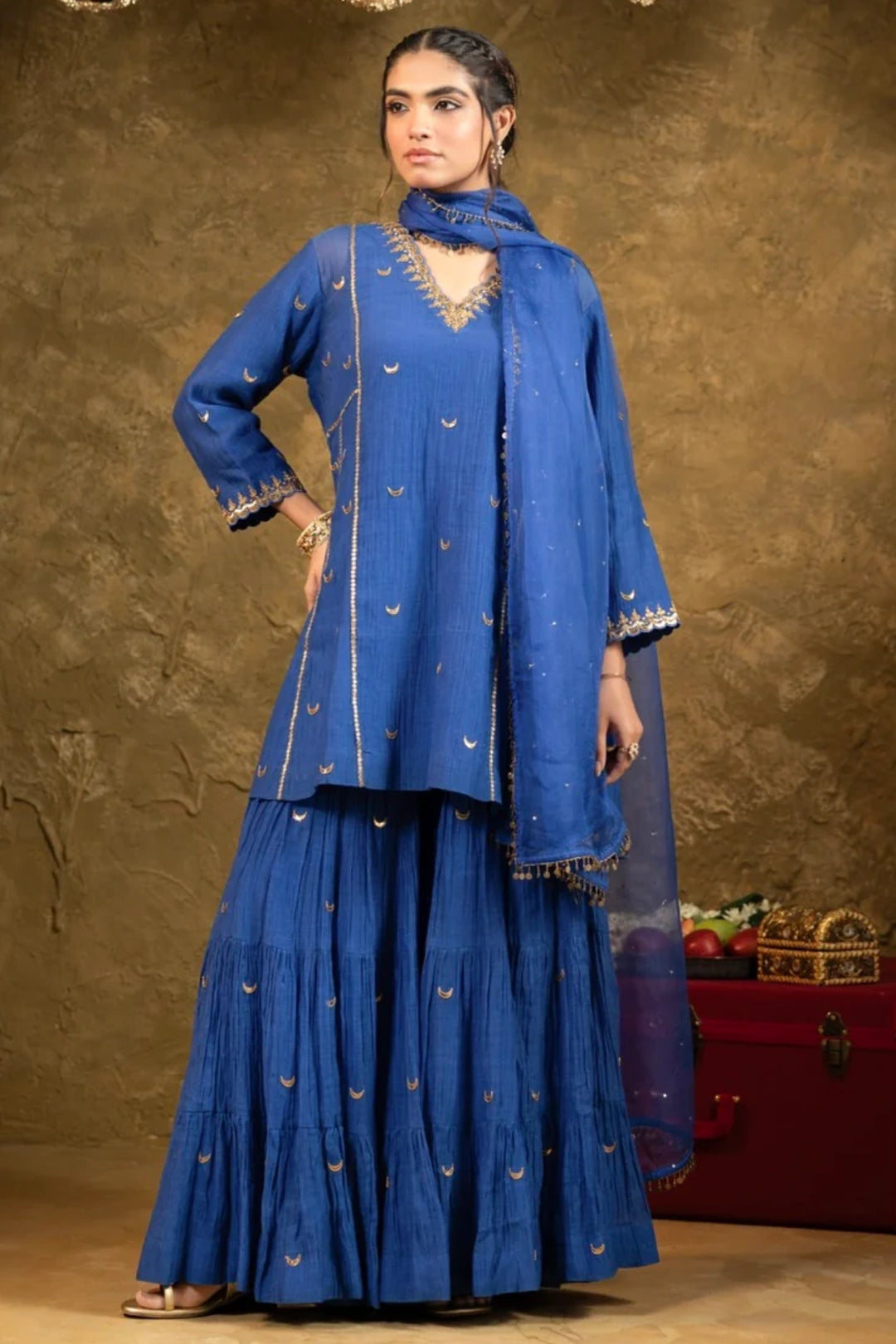 Electric Blue Chand Booti Sharara Set