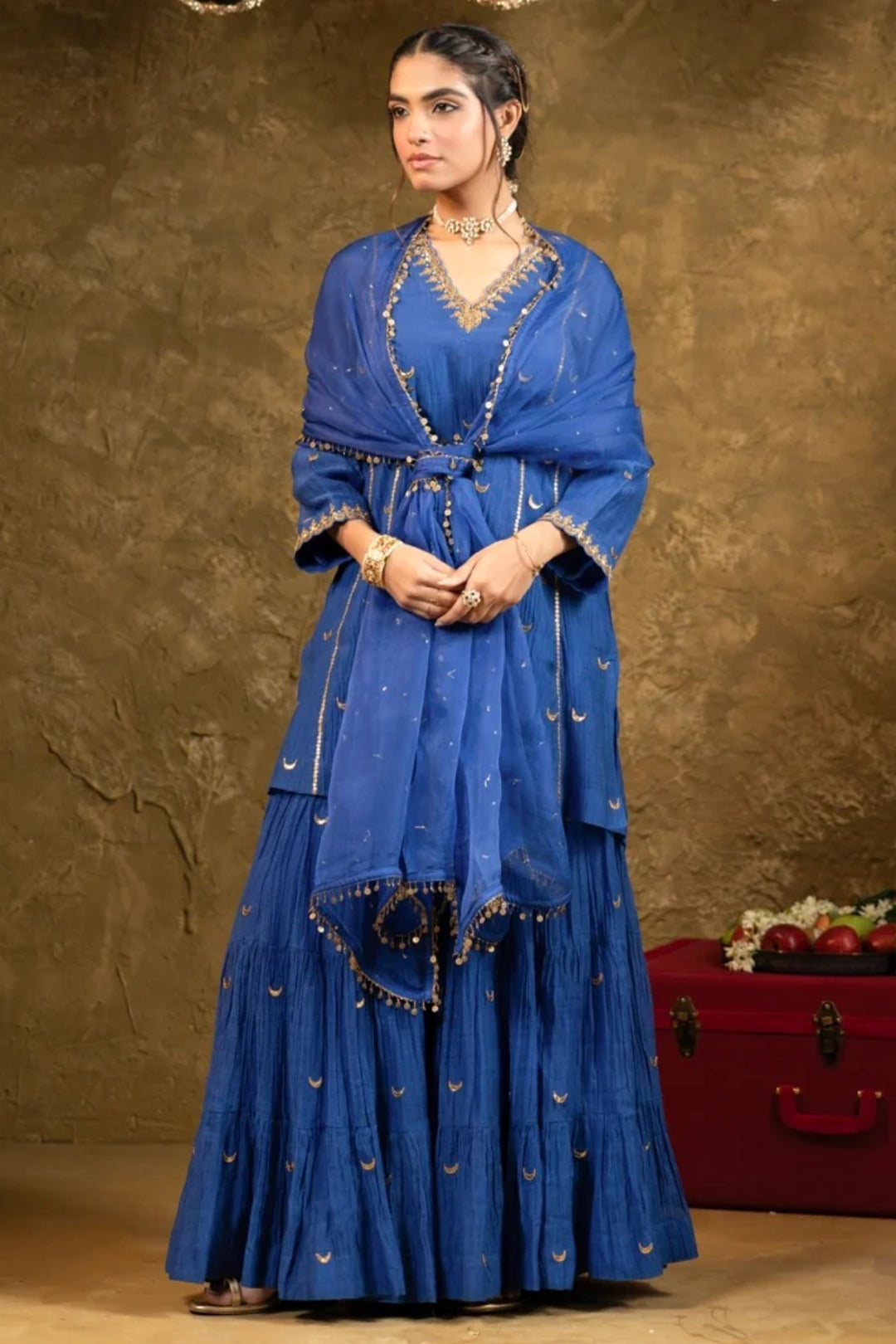 Electric Blue Chand Booti Sharara Set