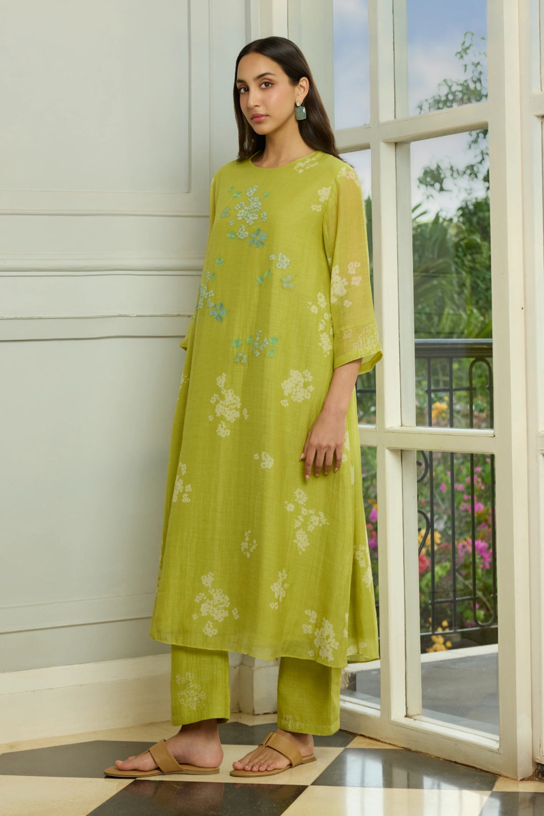 Lime Floral Embroidered Co-ord Set