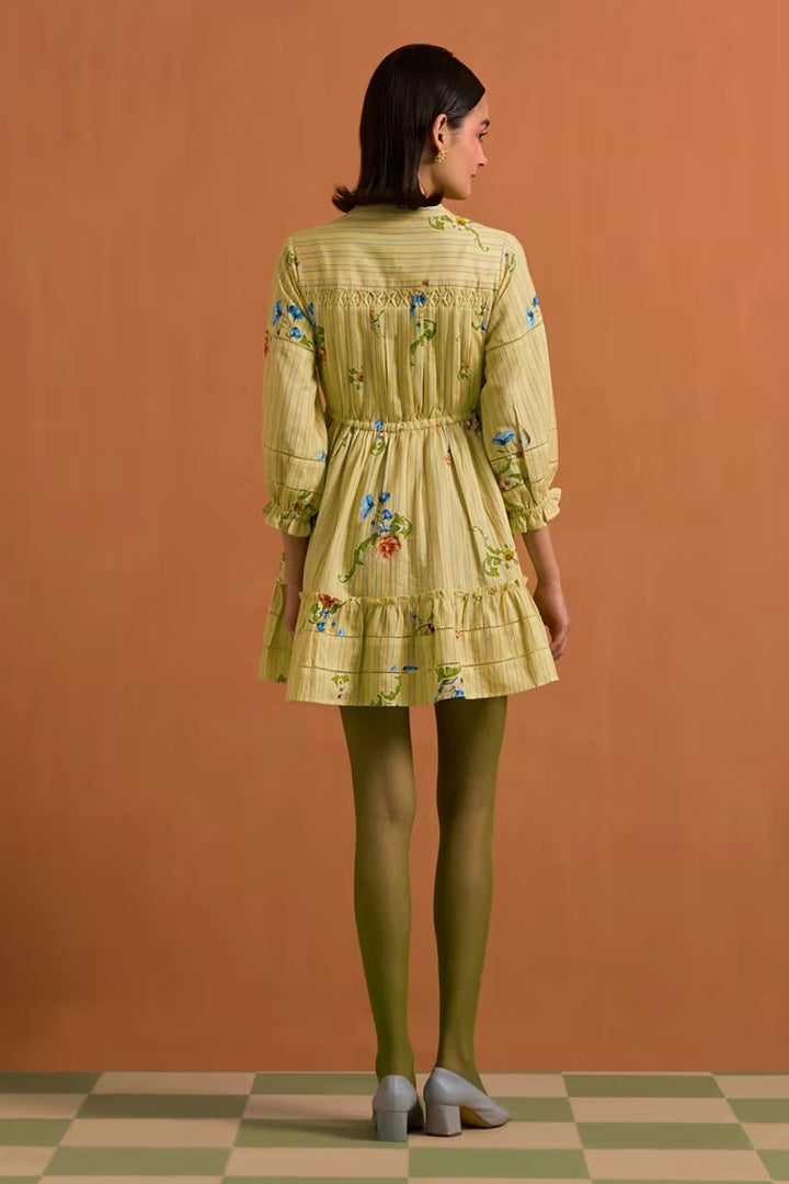 Verdant Stripe Mini Dress- Fun yellow