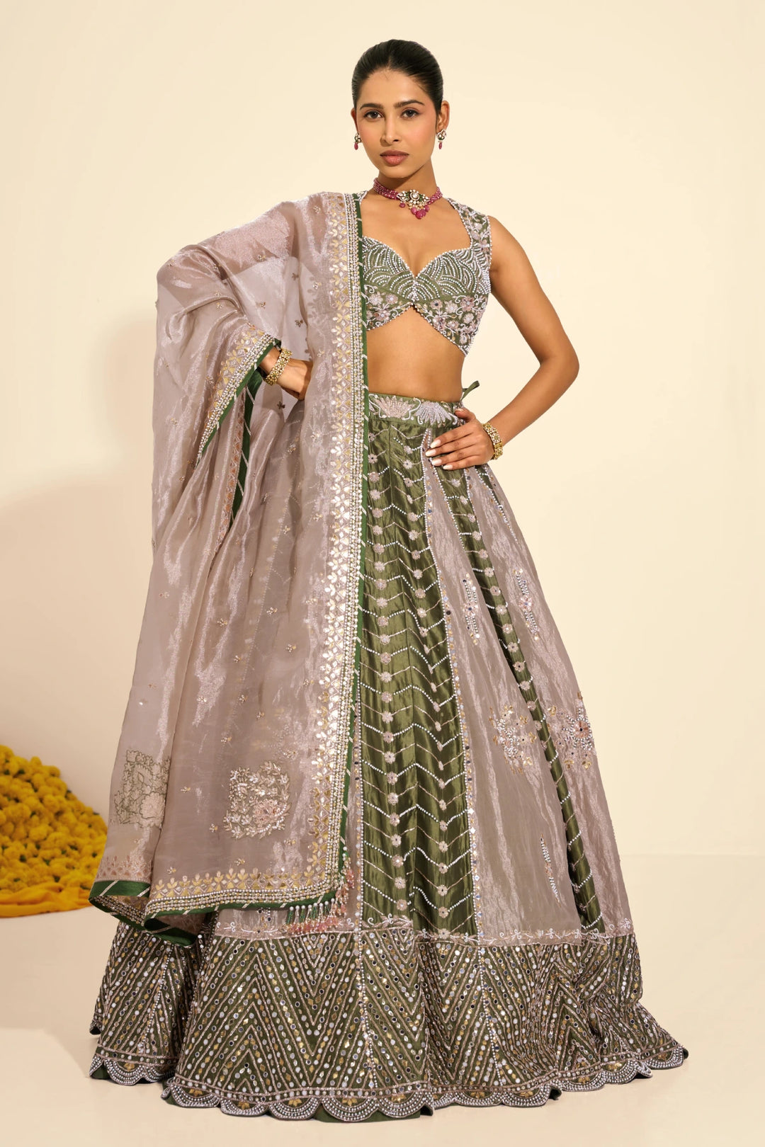 Dark green Lehenga set