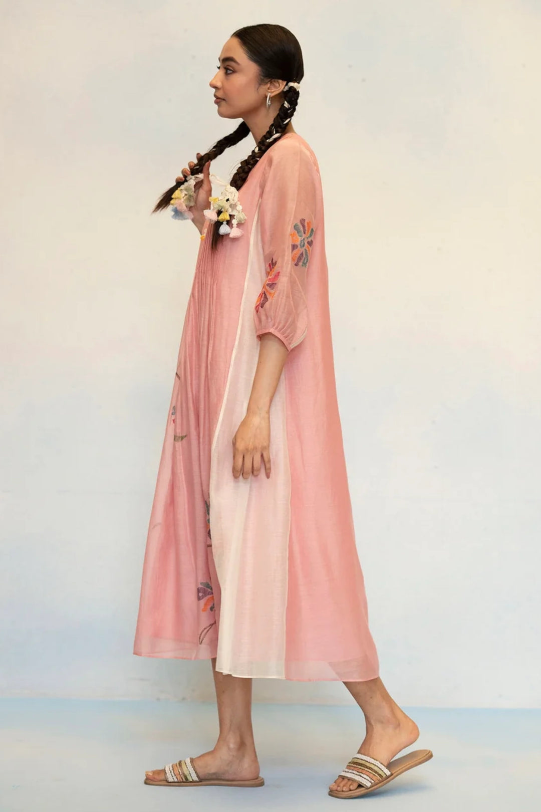 Meher Mul Chanderi Tunic Set in Pink