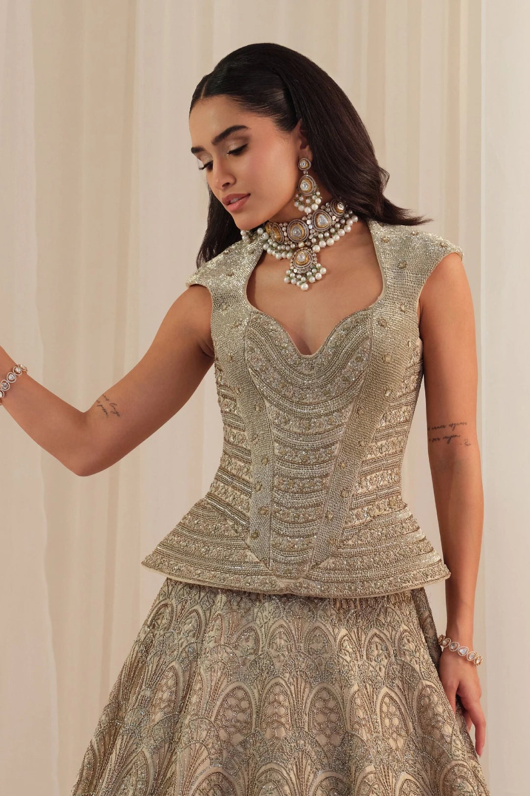 Ivory Empress Structured Corset With Lehenga & Dupatta