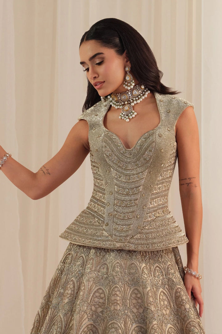Ivory Empress Structured Corset With Lehenga & Dupatta