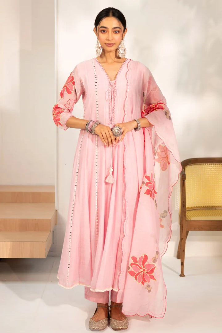 Zoya Mul Chanderi Anarkali Set