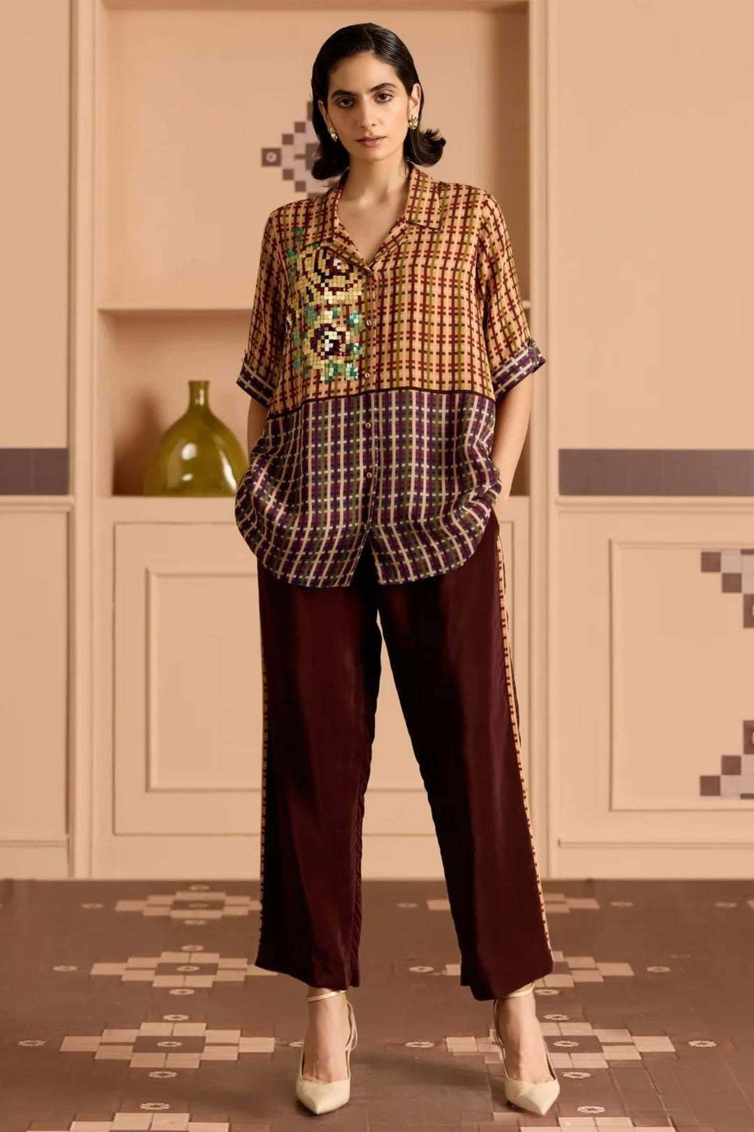 Burgandy Half N Half Shirt
