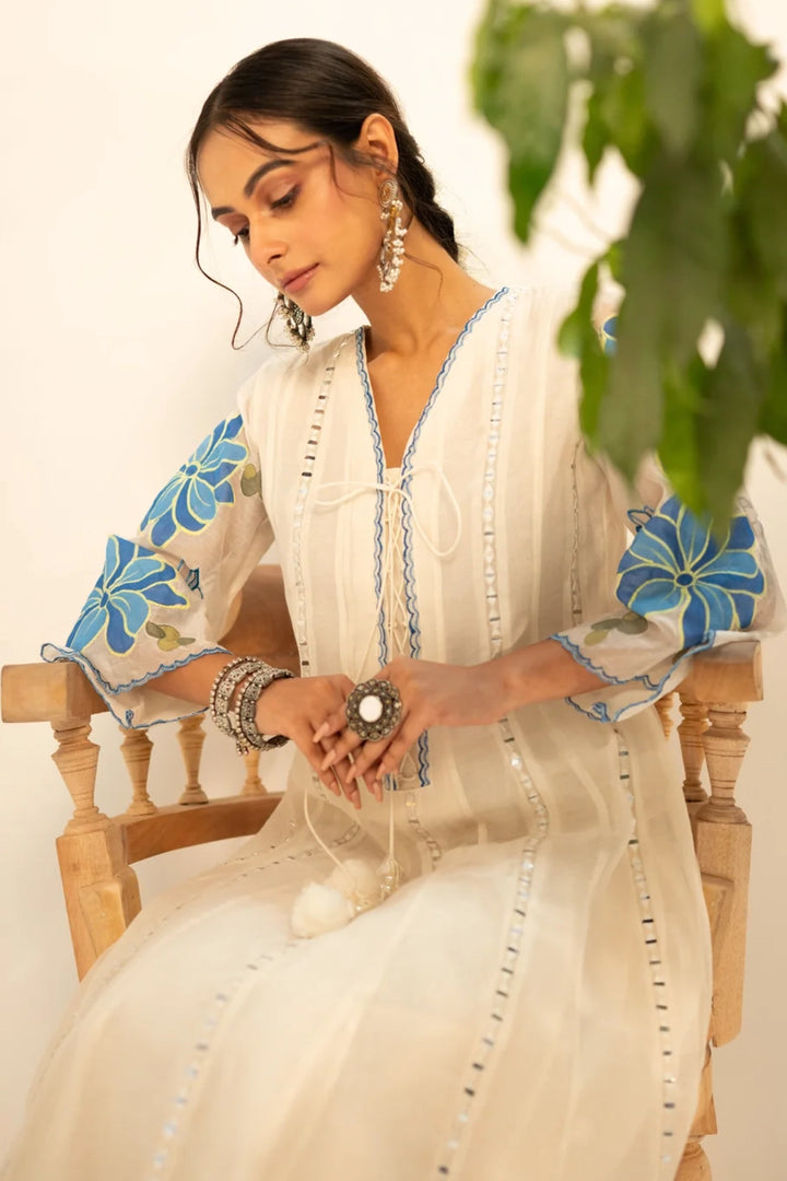 Zoya Mul Chanderi Anarkali Set in Off-White