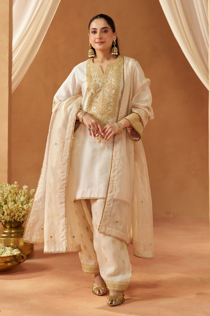 Adeela Daisy Ivory Kurta with Salwar and Dupatta