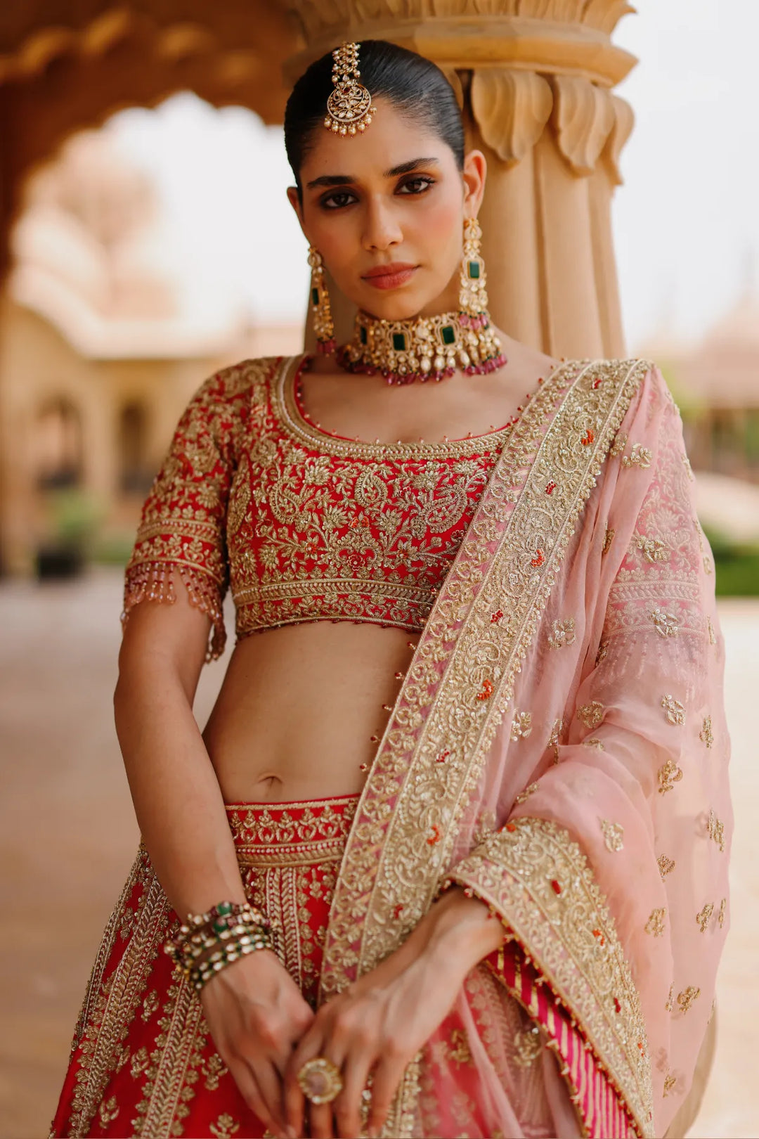 Nusrat - Hot Pink Kali-in-Kali Lehenga Set with Blouse & Dupatta