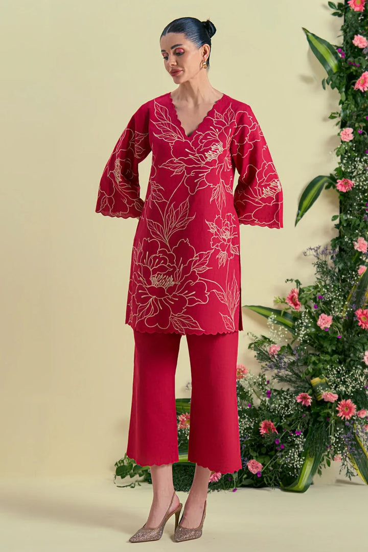 Origani Red Nira Tunic Set