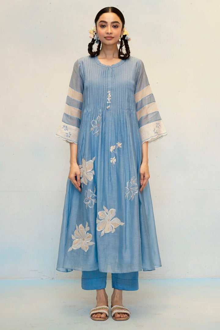Zara Mul Chanderi Tunic Set in Blue