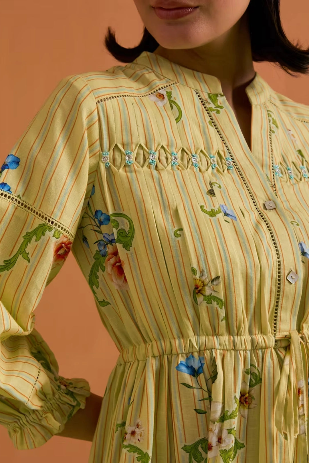 Verdant Stripe Mini Dress- Fun yellow