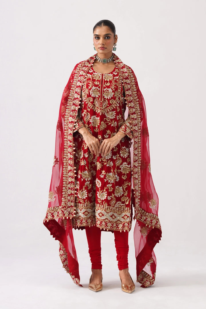 Zaar Bagh - Long Kurta Set - Red