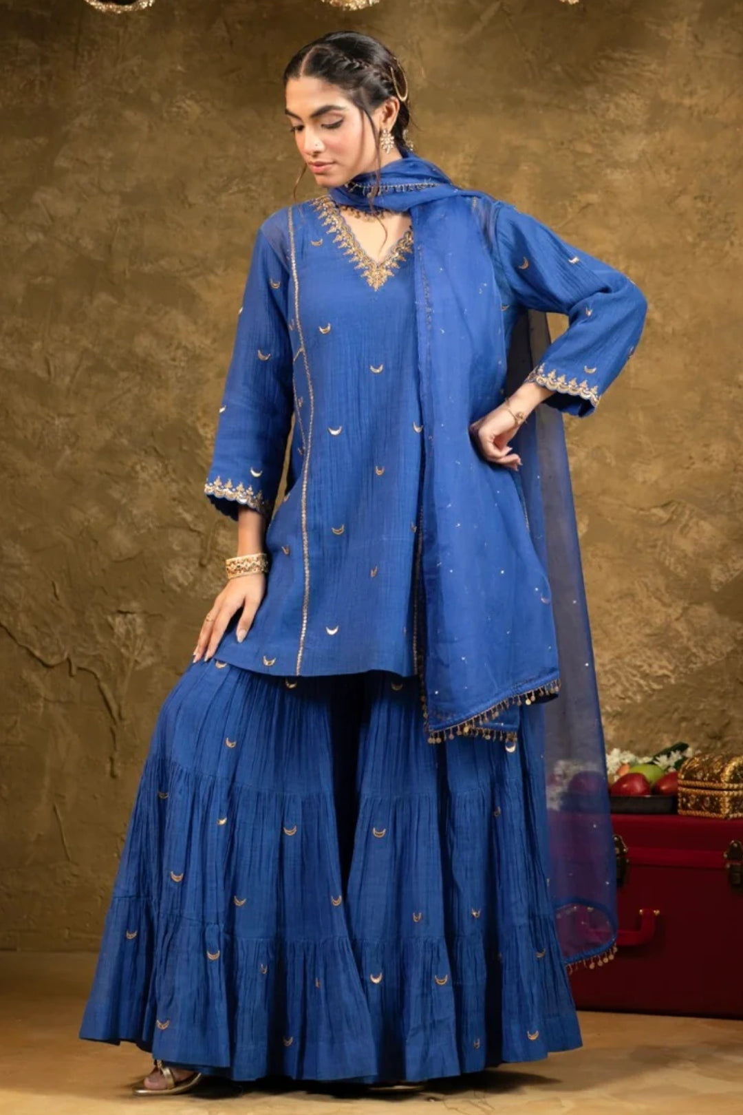 Electric Blue Chand Booti Sharara Set