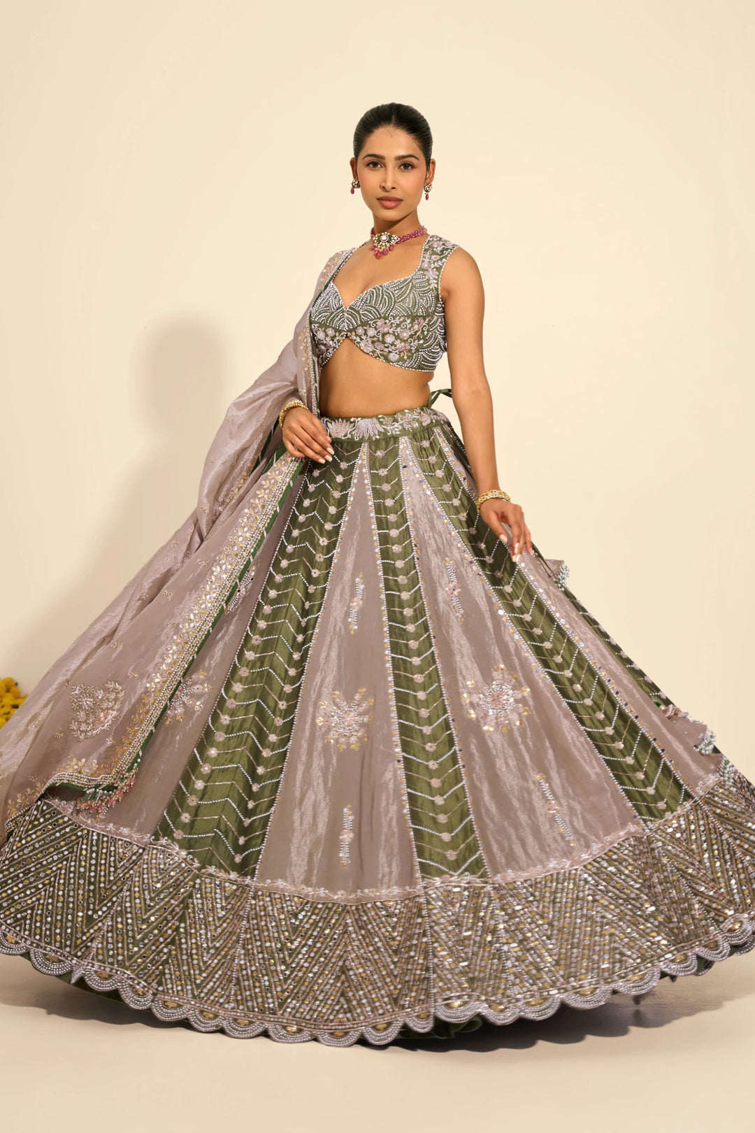 Dark green Lehenga set