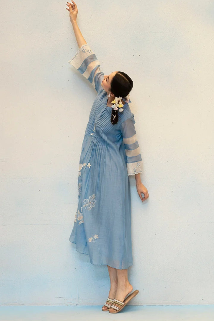 Zara Mul Chanderi Tunic Set in Blue